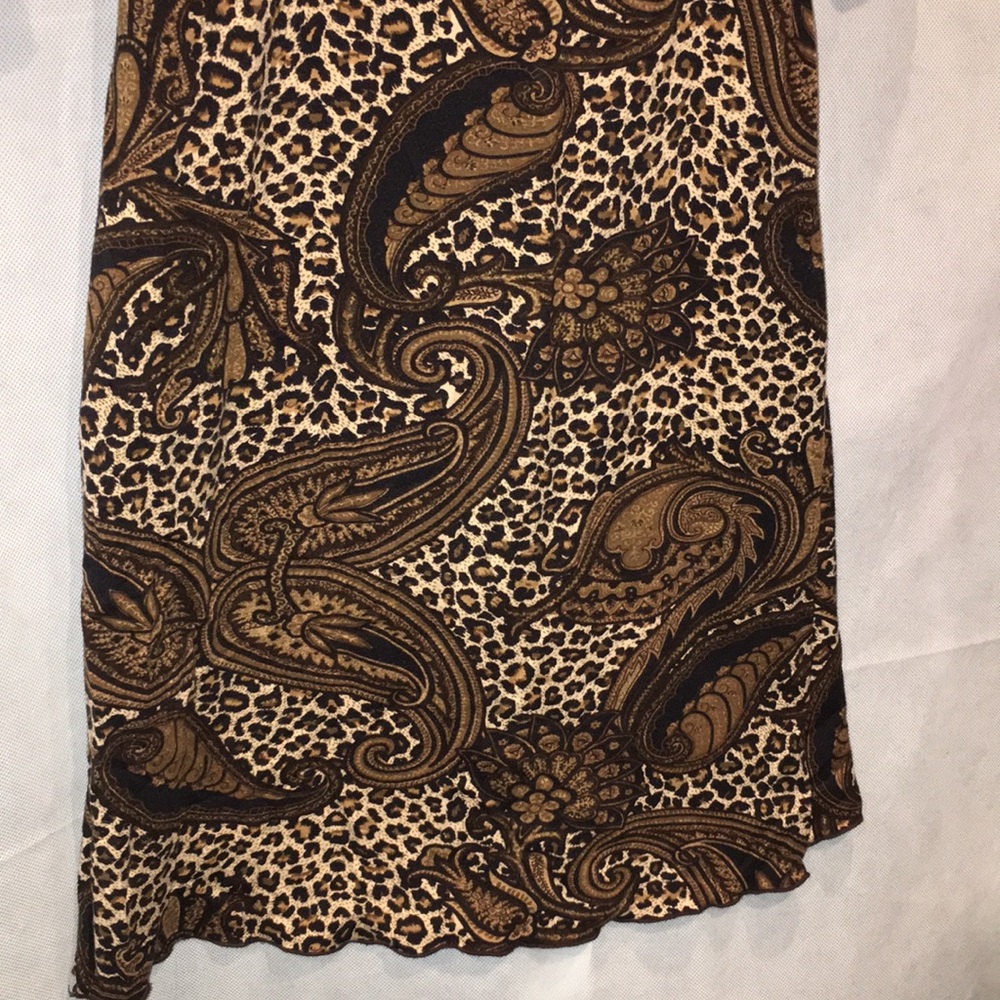 Joseph Ribkoff Brown Paisley And Leaopard Print V-Neck 3/4 sleeve Dress | 6 - Picture 6 of 8